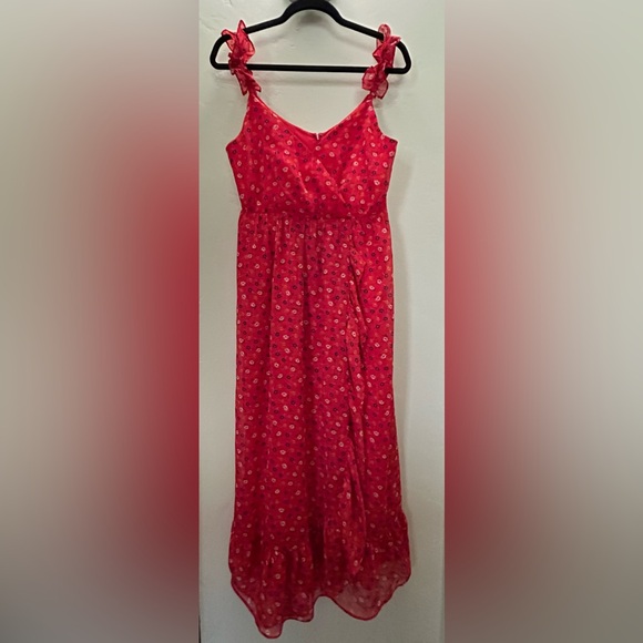 Madewell Dresses & Skirts - Madewell Red Floral Faux Wrap Dress With Ruffle Straps